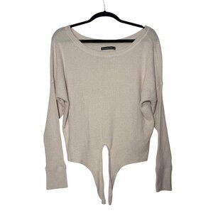 Abercrombie & Fitch Tie Front Sweater Ribbed Cream Size Medium Long Sleeve